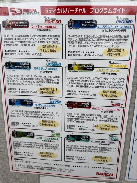 フィットイージーのラディカルバーチャル・プログラム一覧（ファイトDOやヨガなど）